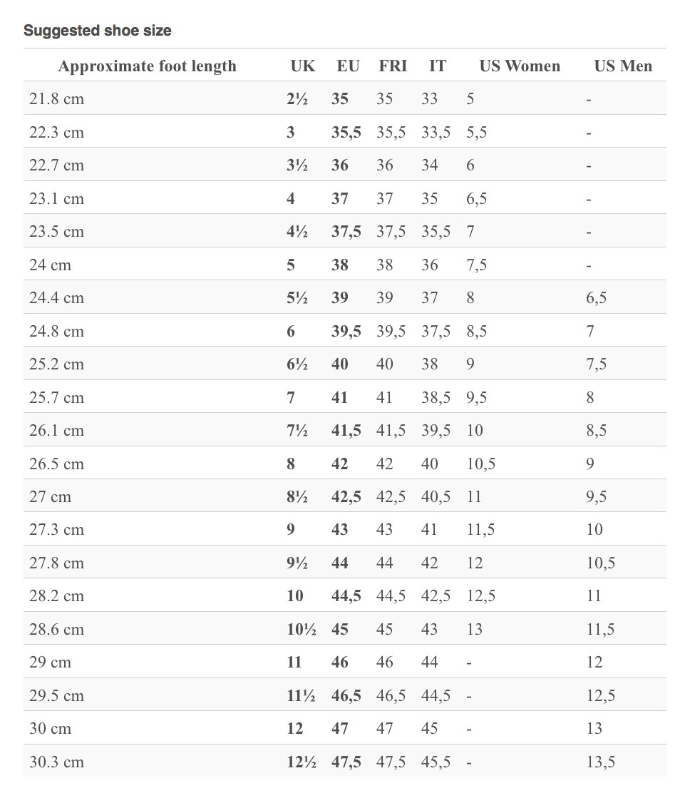 Waldlaufer suggested shoe size