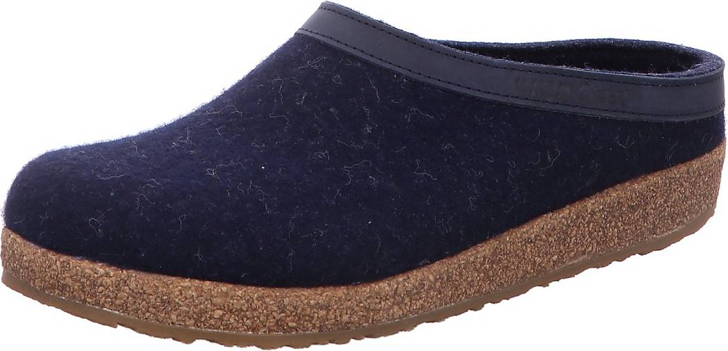 Medium blue Haflinger Grizzly felt slipper.