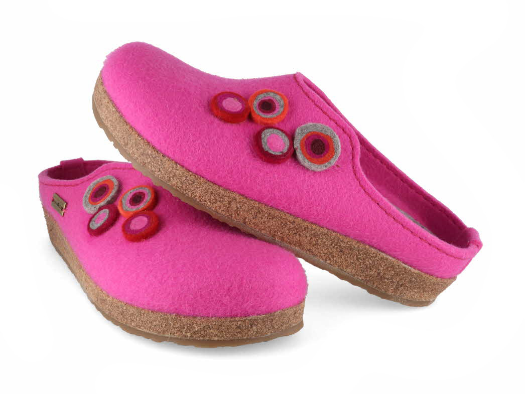 Eye-catching pink Haflinger Grizzly Kanon slippers to brighten your day!
