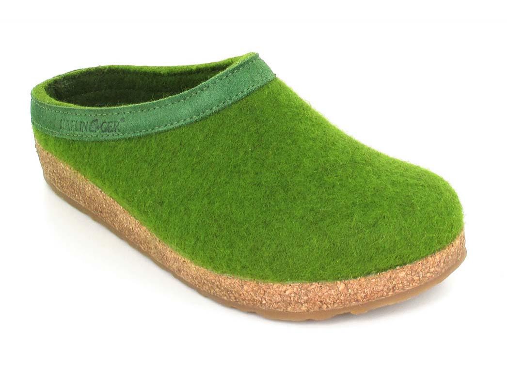 Casual plain green Haflinger grizzly torben slippers offer premium comfort.